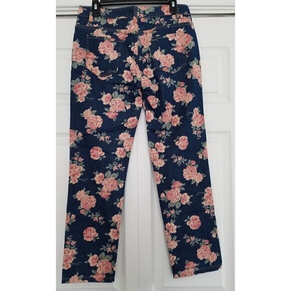 Gabby Isabella Womens Denim Floral Printed Pants Straight Leg Jeans Size 4 - Picture 2 of 9